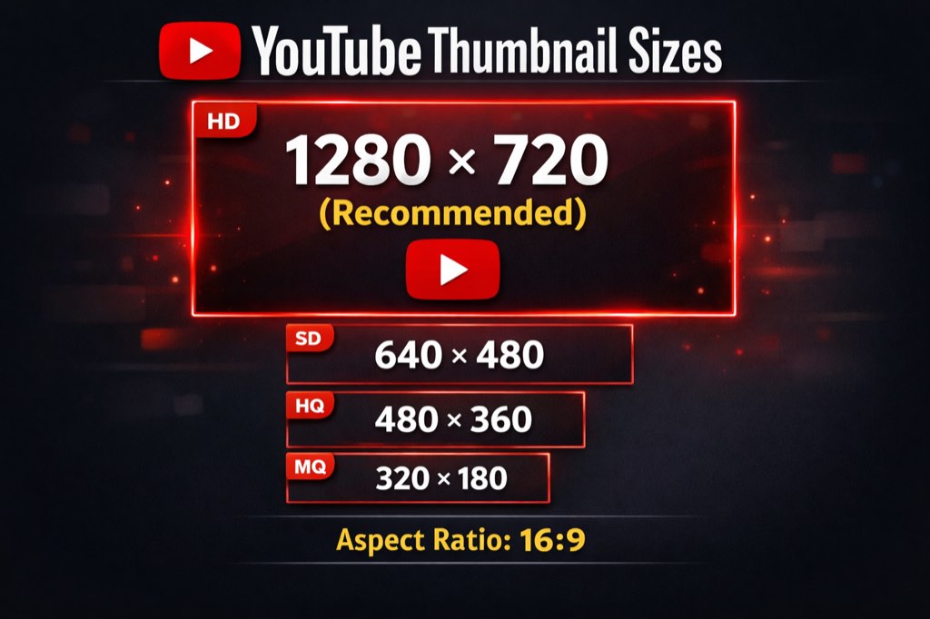 YouTube thumbnail sizes infographic showing all resolutions
